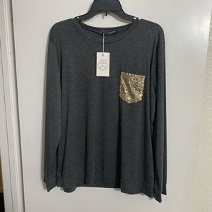 NWT Floral blooming grey long sleeve top